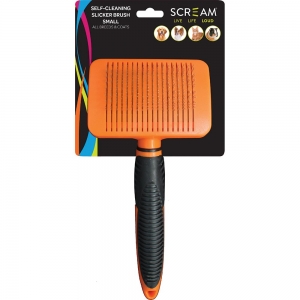 Scream SELF-CLEANING SLICKER BRUSH Loud Orange - Small 19x8cm